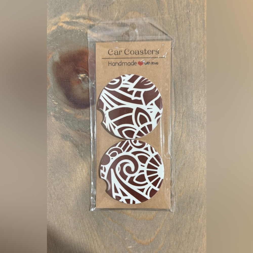 Ceramic Mandala Car Coasters - Set of Two - Custom Made!